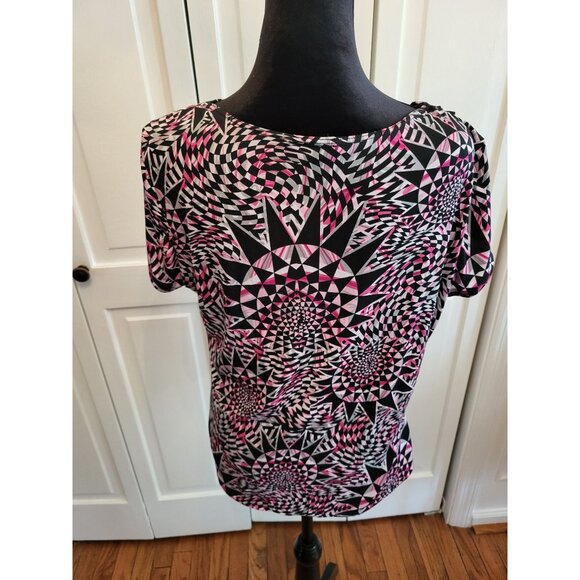 Vintage y2k Pink/Black Geometric Print Babydoll Layered Look Top XL Coquette - Picture 2 of 6